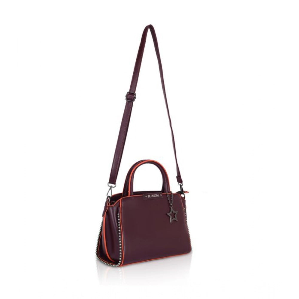 Suvarnika Women's Faux Leather Metal Beads Handbag (Wine Red)