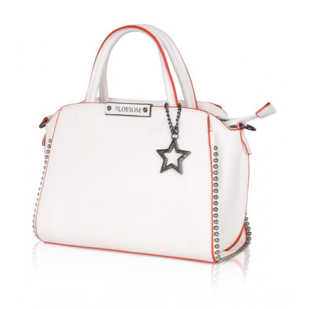 Suvarnika Women's Faux Leather Metal Beads Handbag (White)