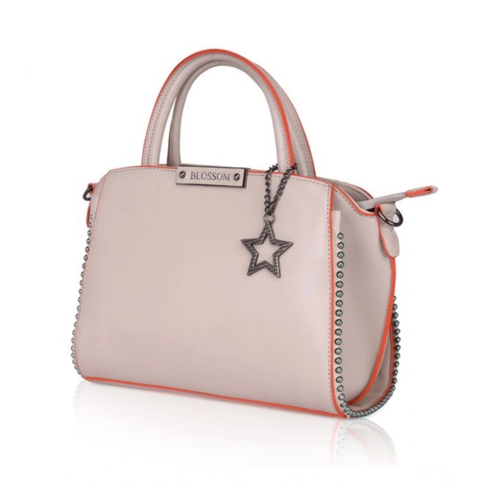 Suvarnika Women's Faux Leather Metal Beads Handbag (Khaki)