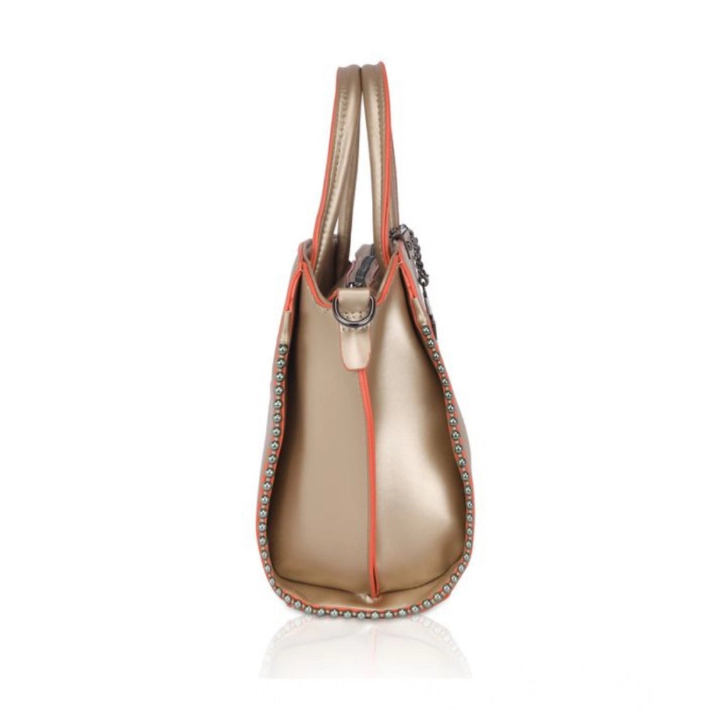 Suvarnika Women's Faux Leather Metal Beads Handbag (Gold)