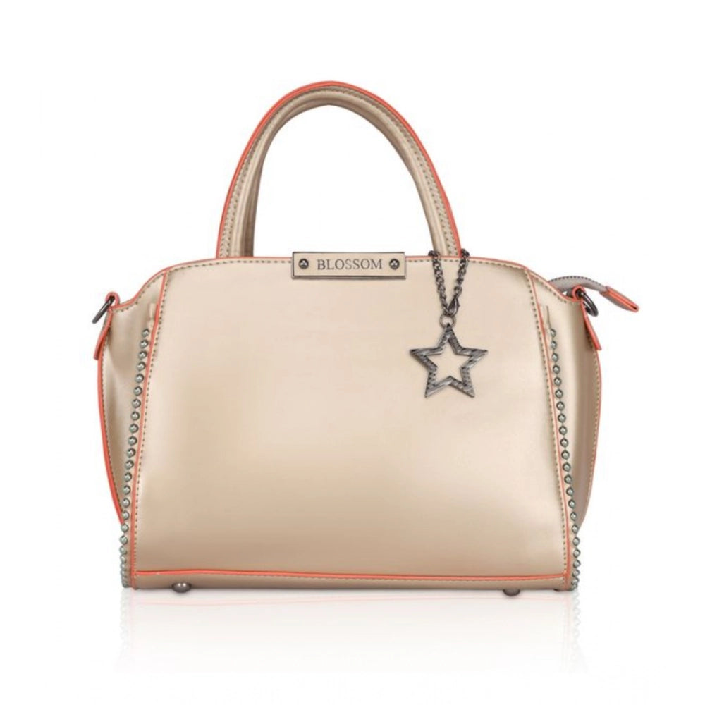 Suvarnika Women's Faux Leather Metal Beads Handbag (Gold)
