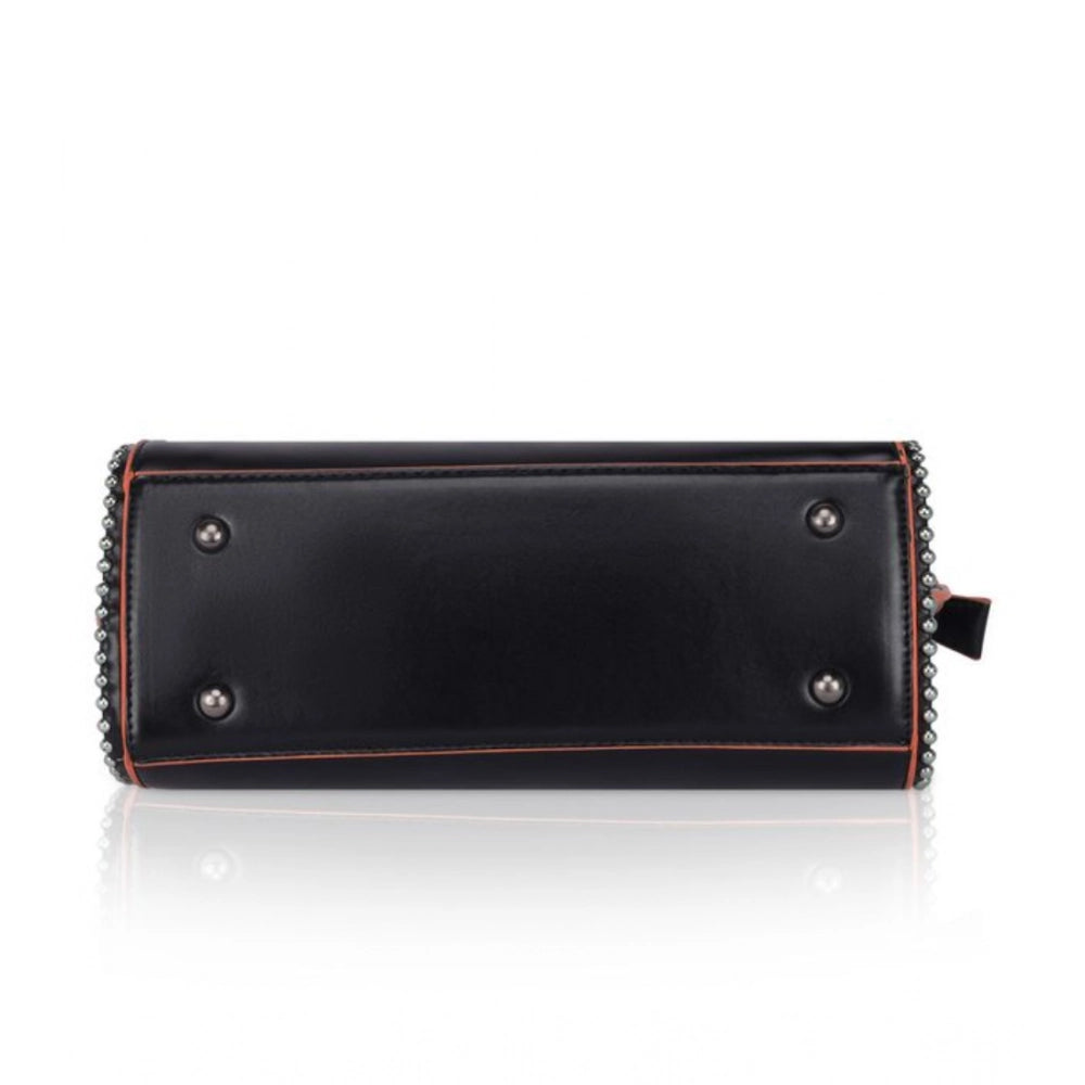 Suvarnika Women's Faux Leather Metal Beads Handbag (Black)