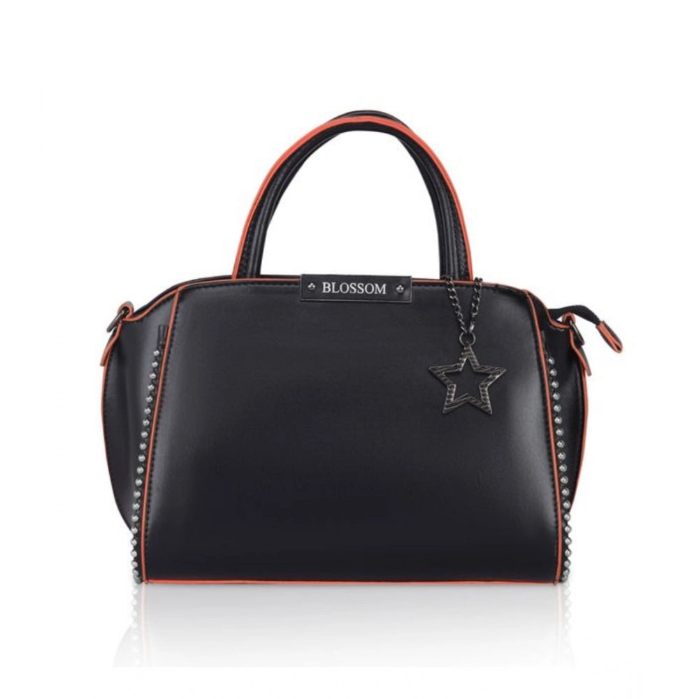 Suvarnika Women's Faux Leather Metal Beads Handbag (Black)