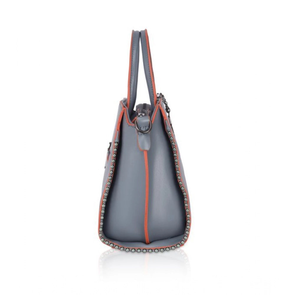 Suvarnika Women's Faux Leather Metal Beads Handbag (Grey)