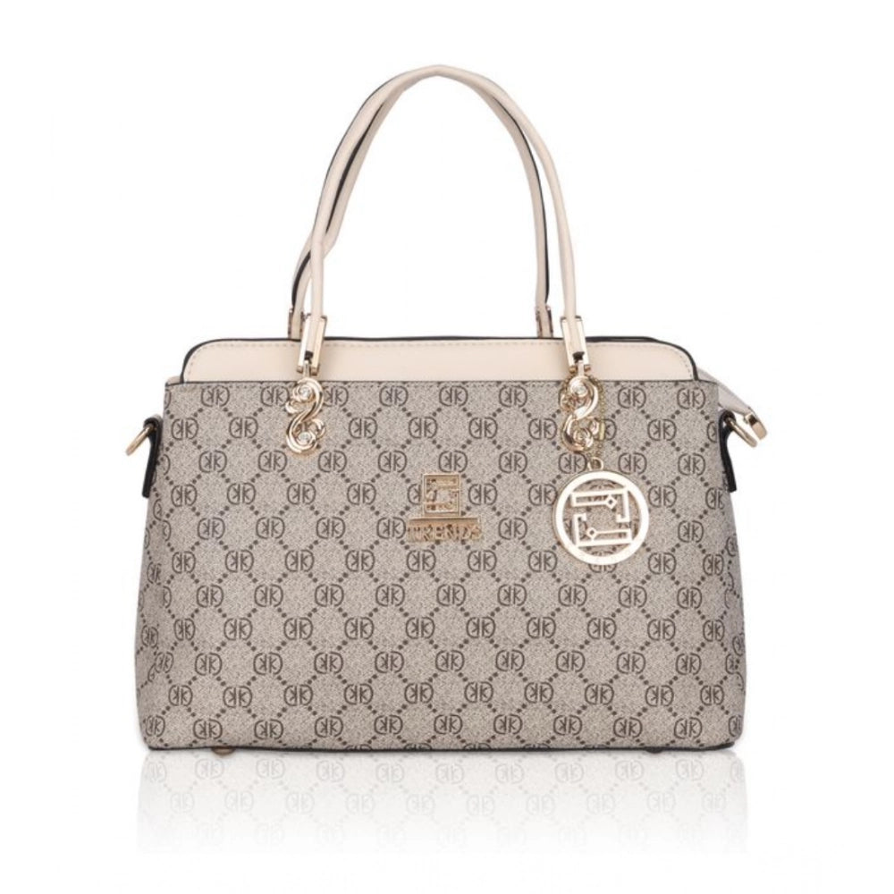 Suvarnika Women's Faux Leather Printed Handbag (Beige)
