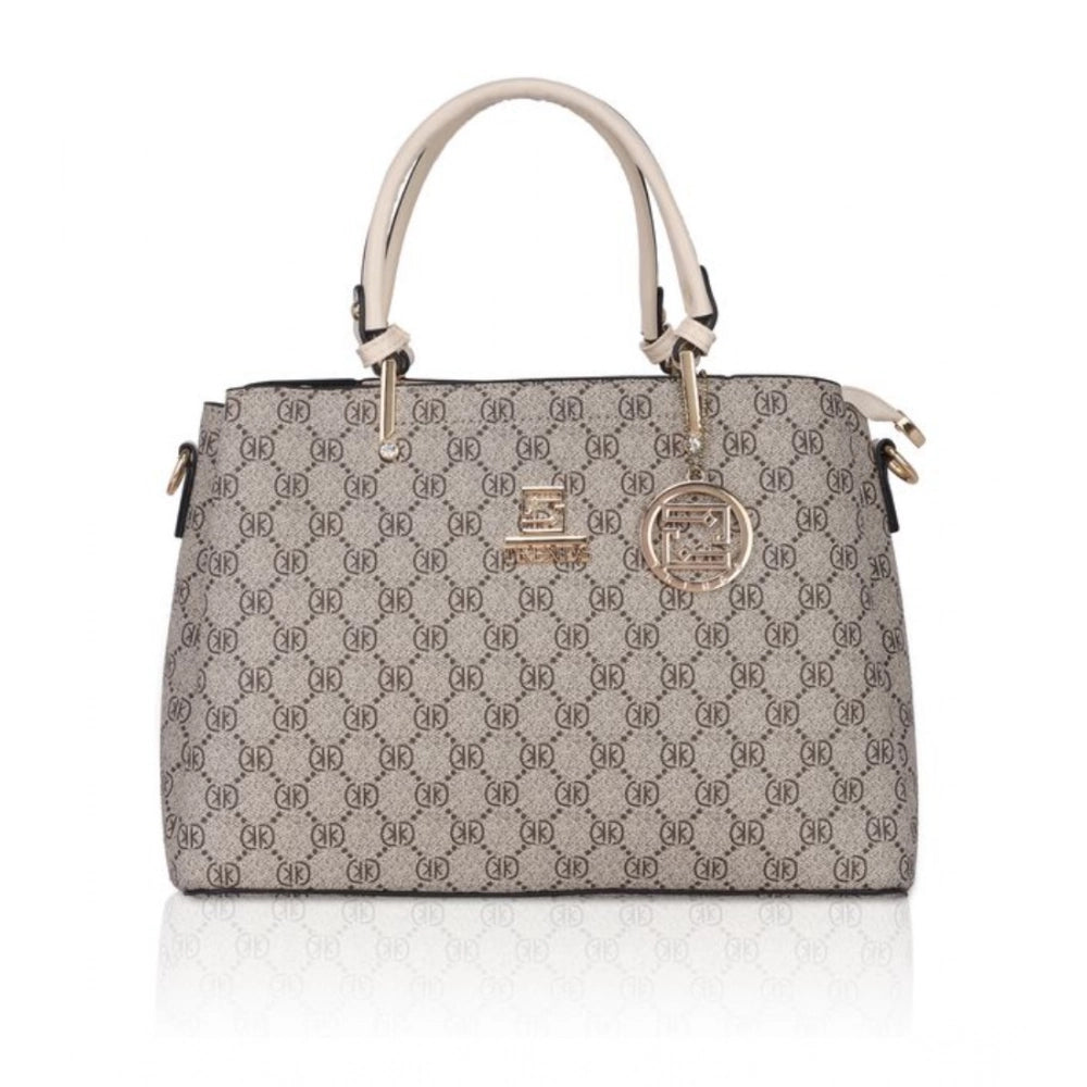 Suvarnika Women's Faux Leather Printed Handbag (Beige)