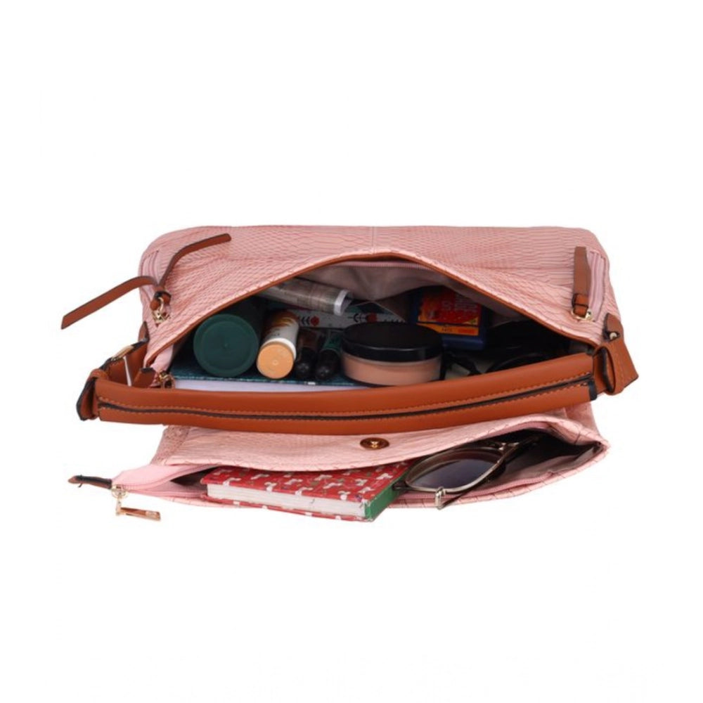 Suvarnika Women's Faux Leather Textured Sling Bag (Pink)