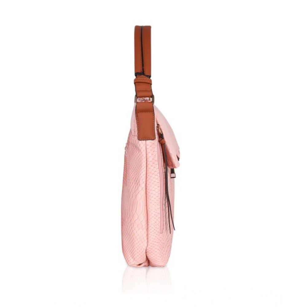Suvarnika Women's Faux Leather Textured Sling Bag (Pink)