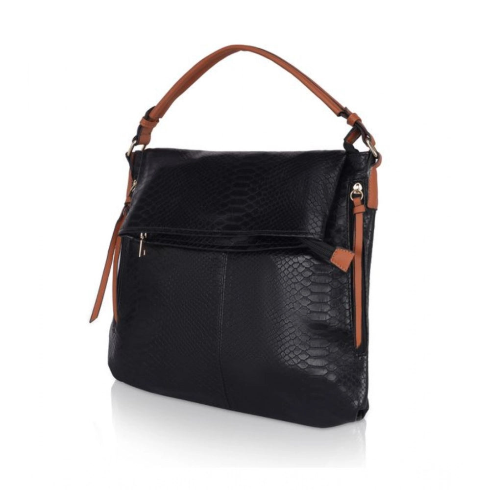 Suvarnika Women's Faux Leather Textured Sling Bag (Black)