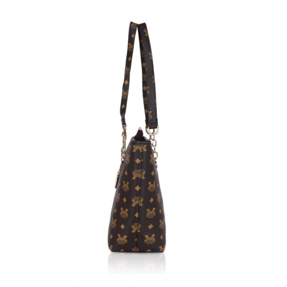 Suvarnika Women's Faux Leather Printed Tote Bag (Brown)