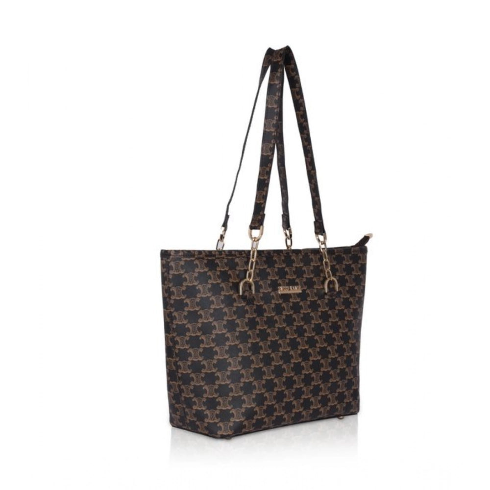 Suvarnika Women's Faux Leather Printed Tote Bag (Brown)