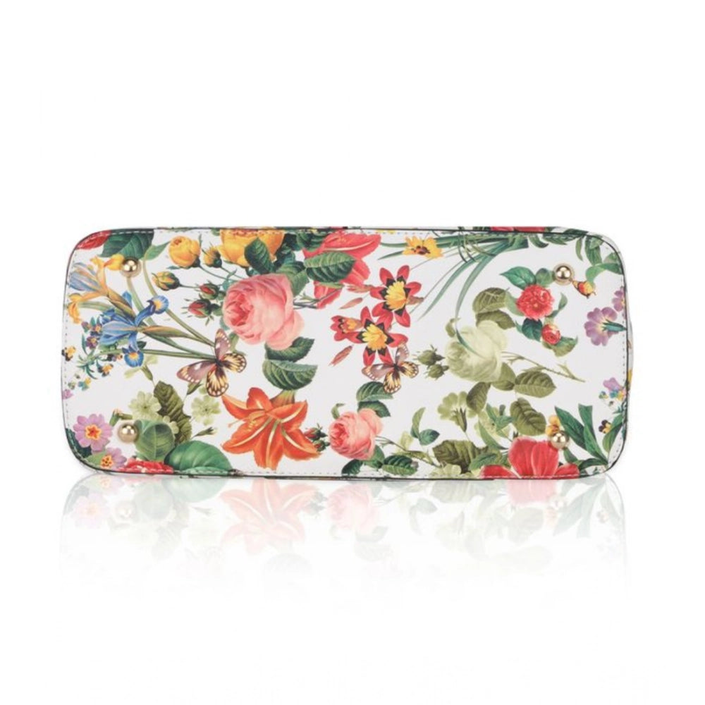Suvarnika Women's Faux Leather Printed Handheld Bag (White Orang)