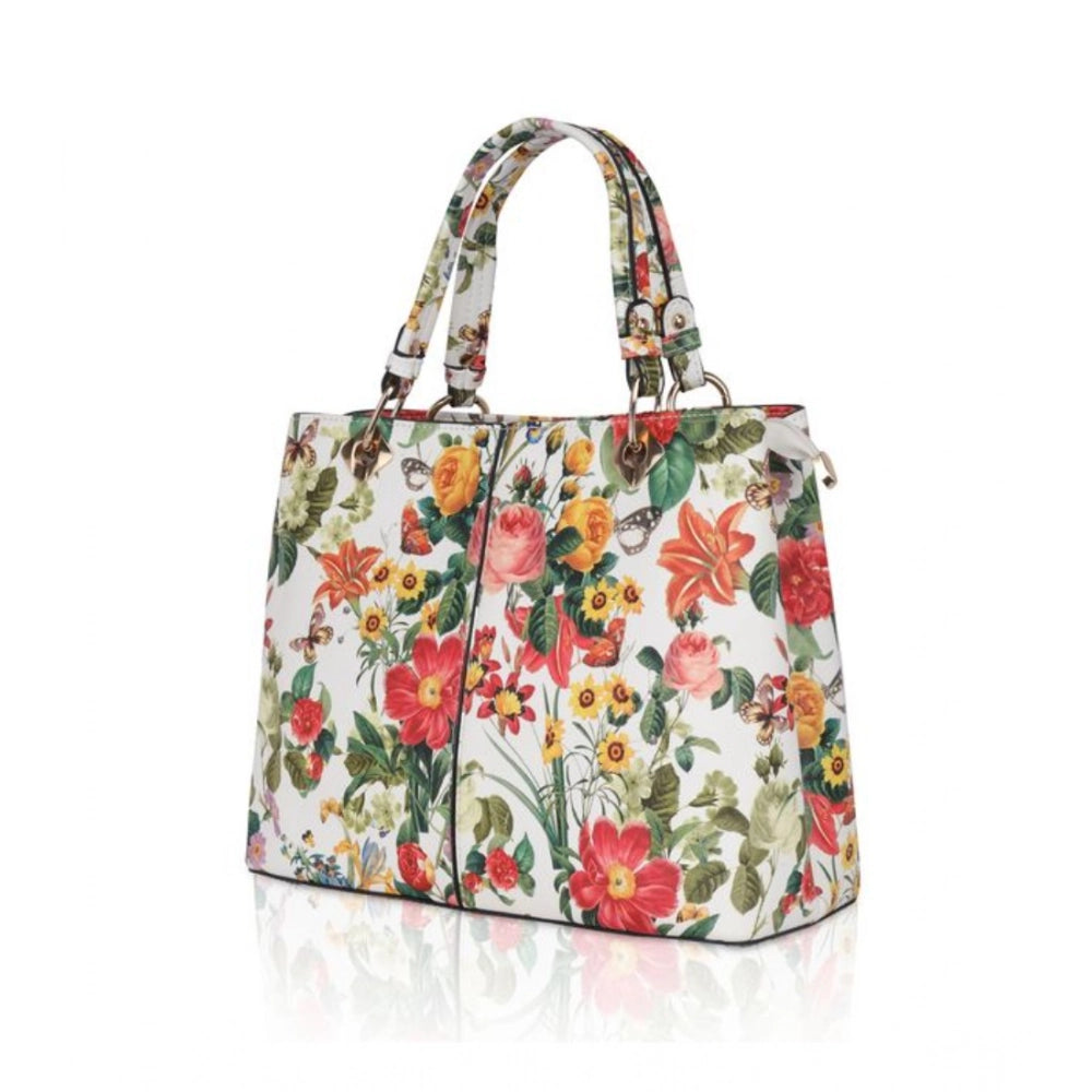Suvarnika Women's Faux Leather Printed Handheld Bag (White Orang)