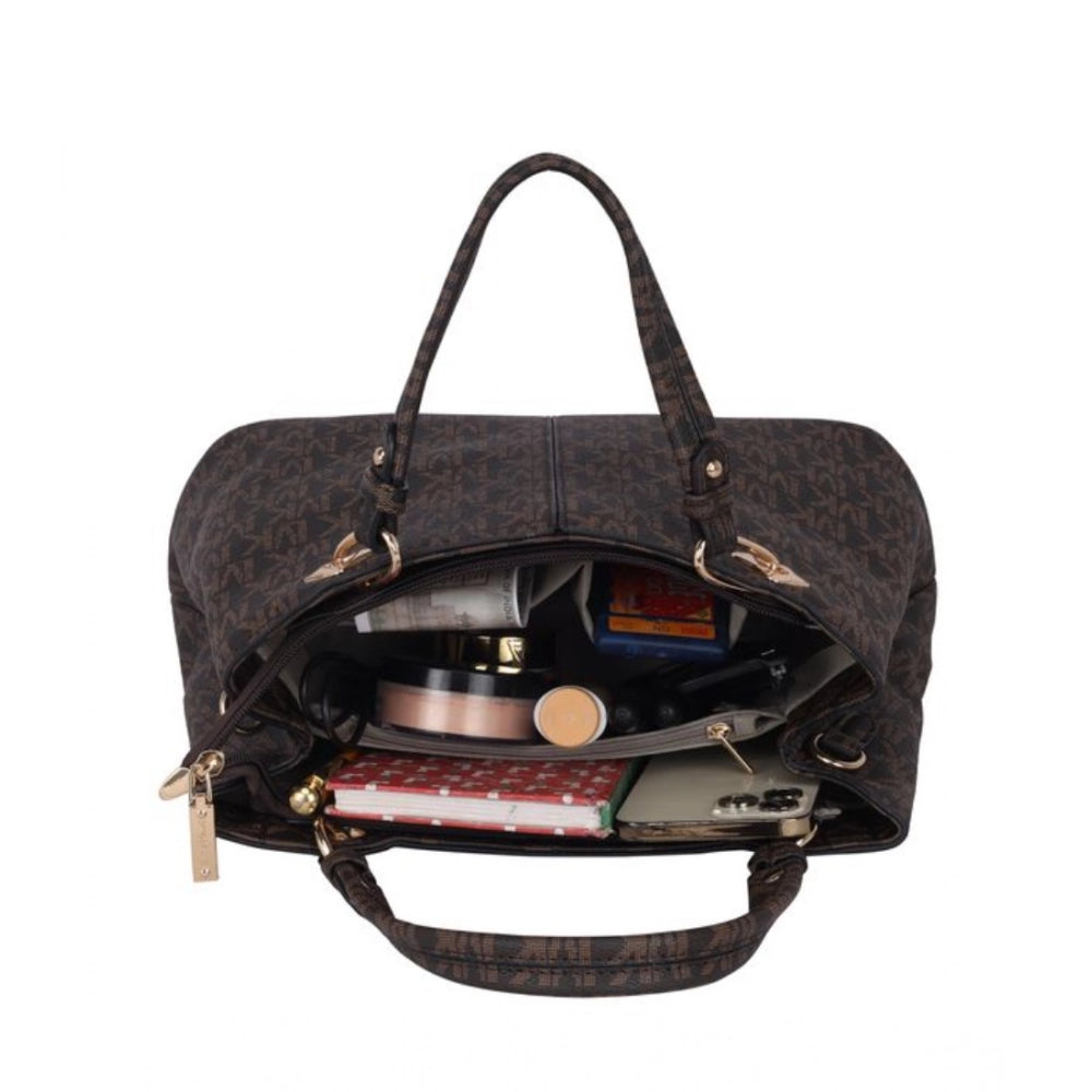 Suvarnika Women's Faux Leather Printed Handheld Bag (Brown)
