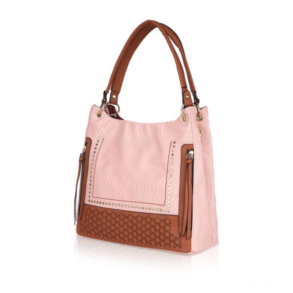 Suvarnika Women's Faux Leather Printed Tote Bag (Pink)