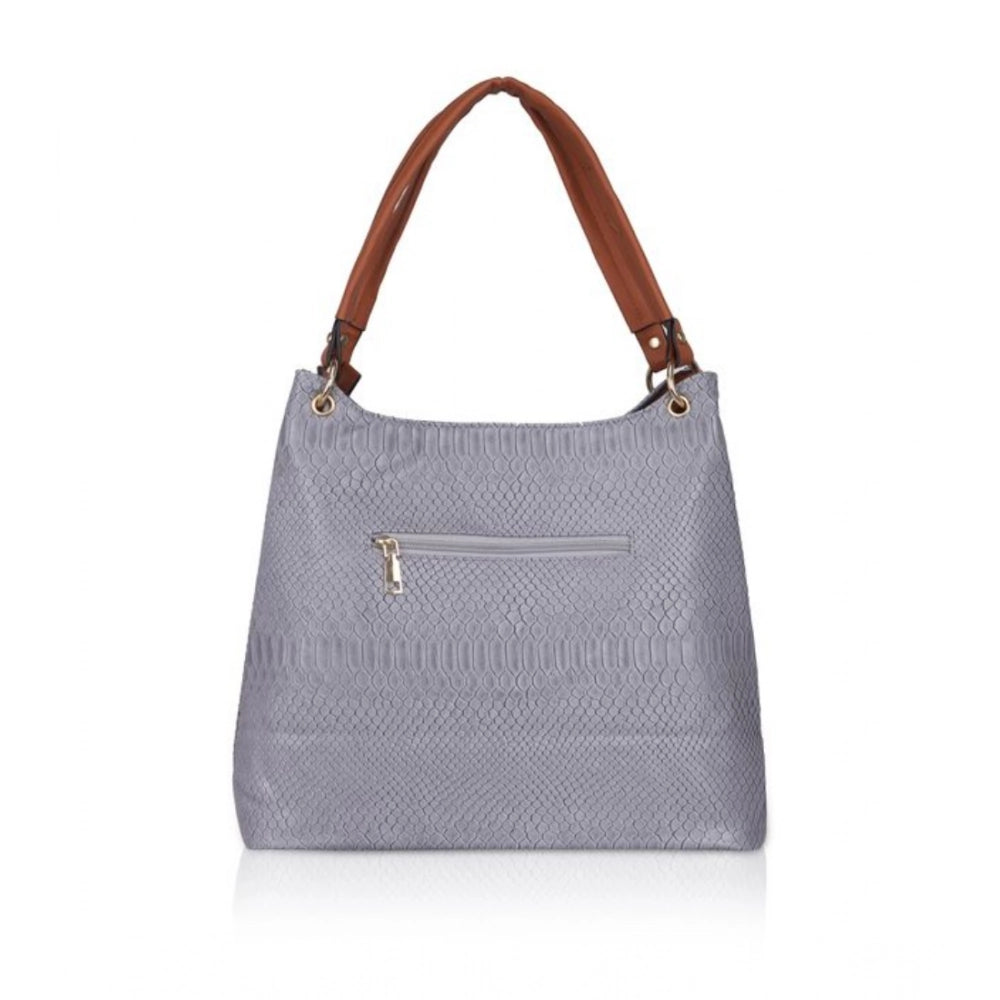Suvarnika Women's Faux Leather Textured Tote Bag (Blue)