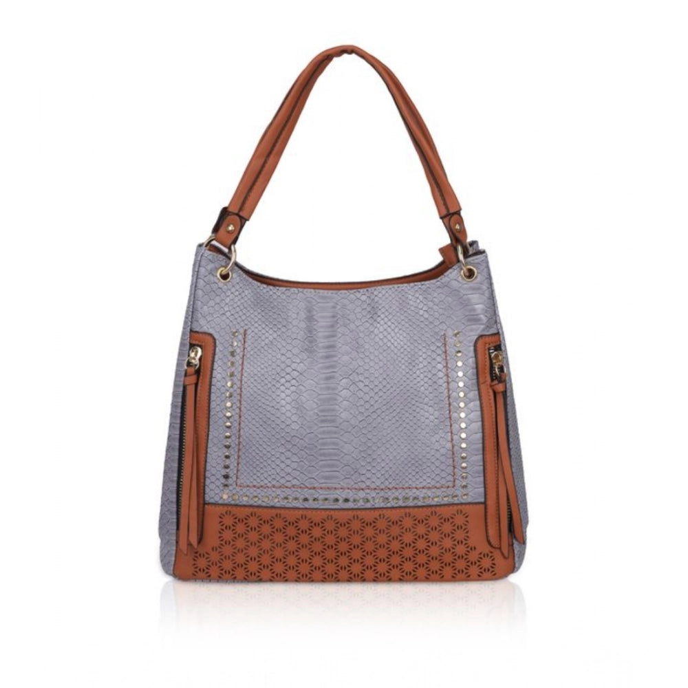 Suvarnika Women's Faux Leather Textured Tote Bag (Blue)