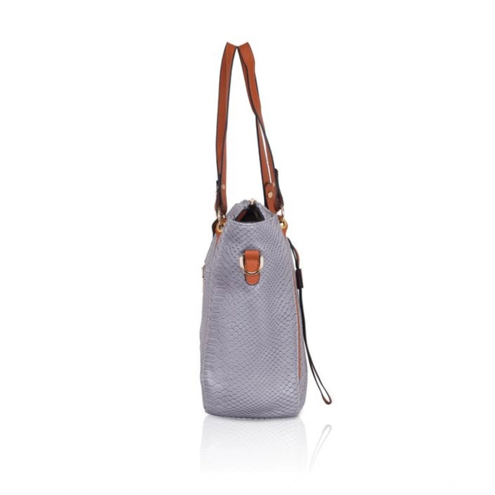 Suvarnika Women's Faux Leather Textured Tote Bag (Grey)