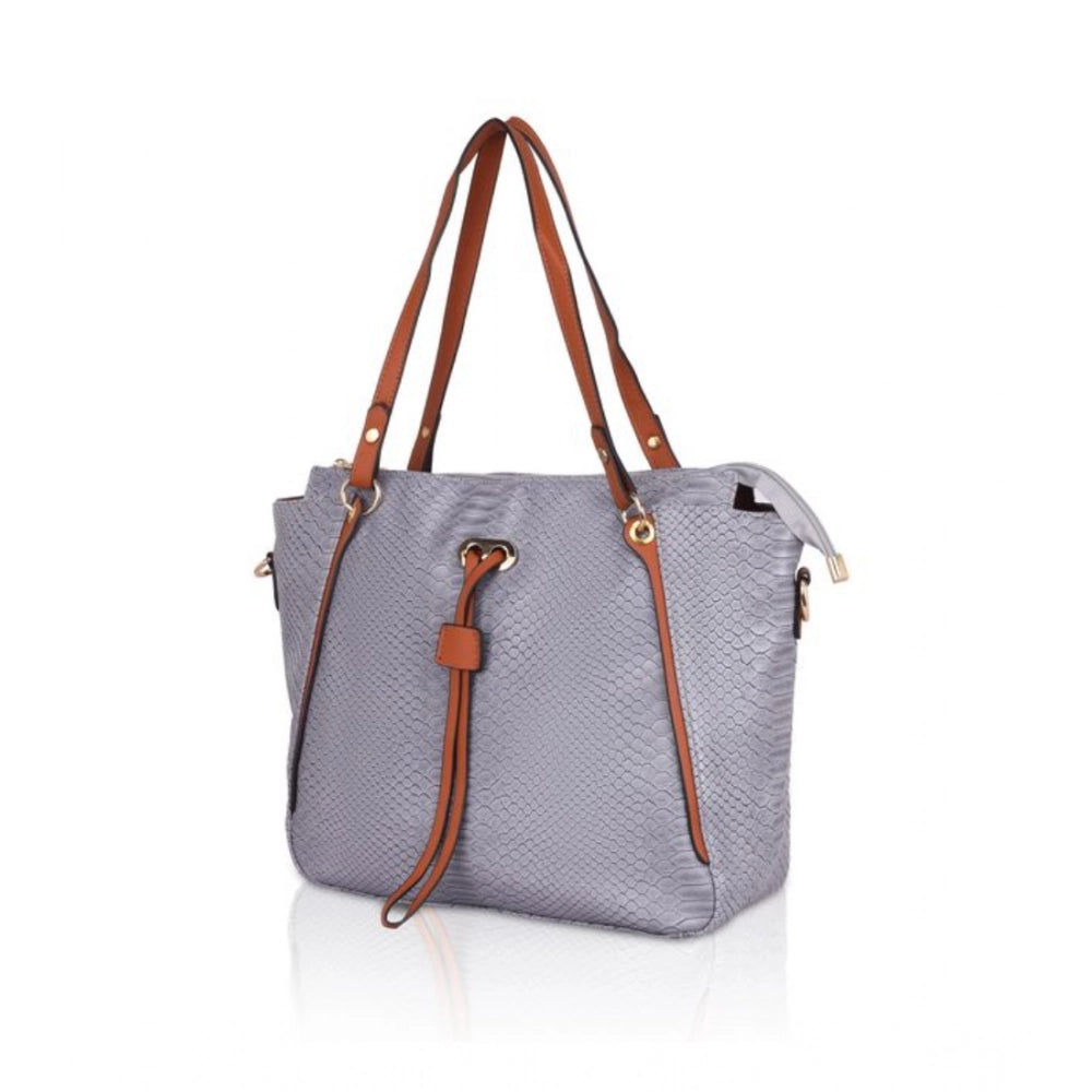 Suvarnika Women's Faux Leather Textured Tote Bag (Grey)