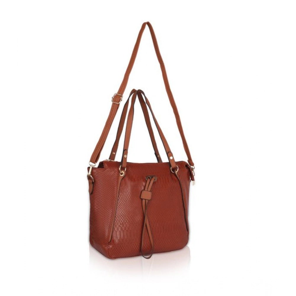 Suvarnika Women's Faux Leather Textured Tote Bag (Brown)