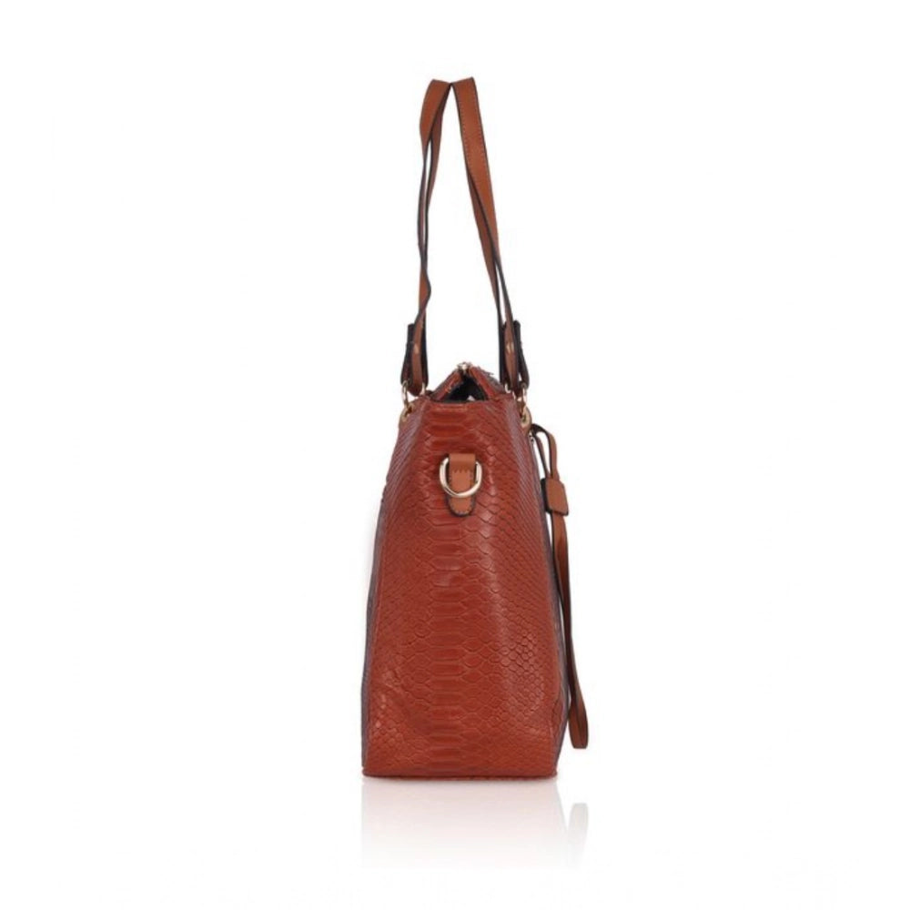 Suvarnika Women's Faux Leather Textured Tote Bag (Brown)