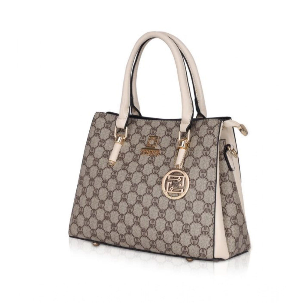 Suvarnika Women's Faux Leather Printed Handbag (Beige)