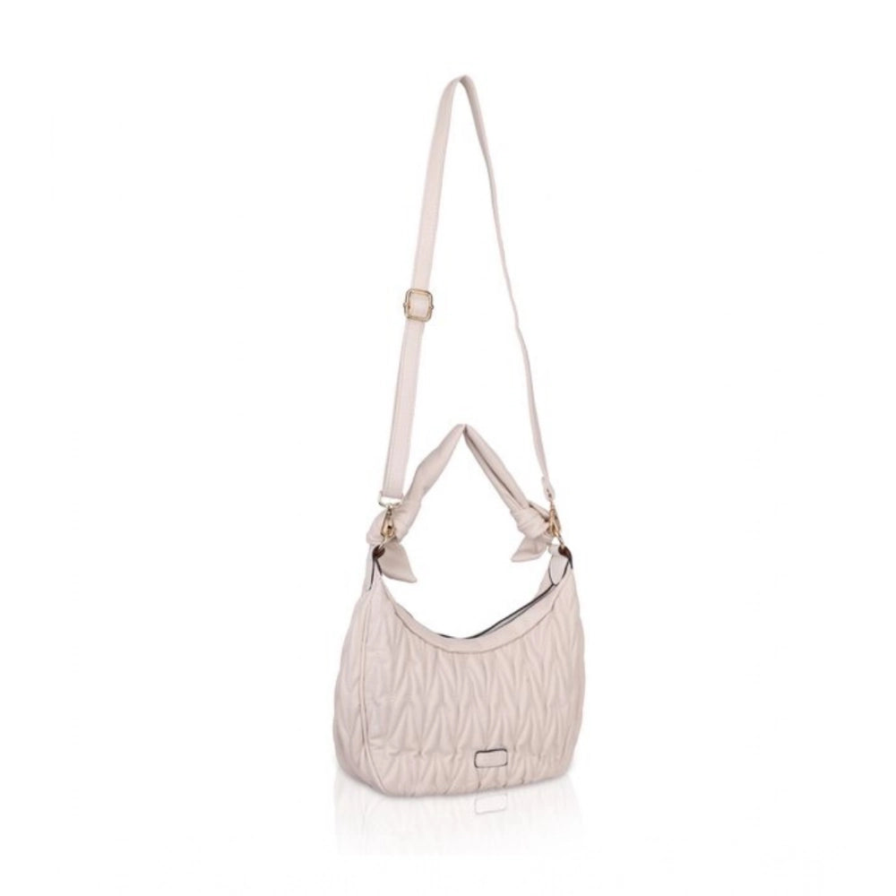 Suvarnika Women's Faux Leather Textured Handbag (Beige White)