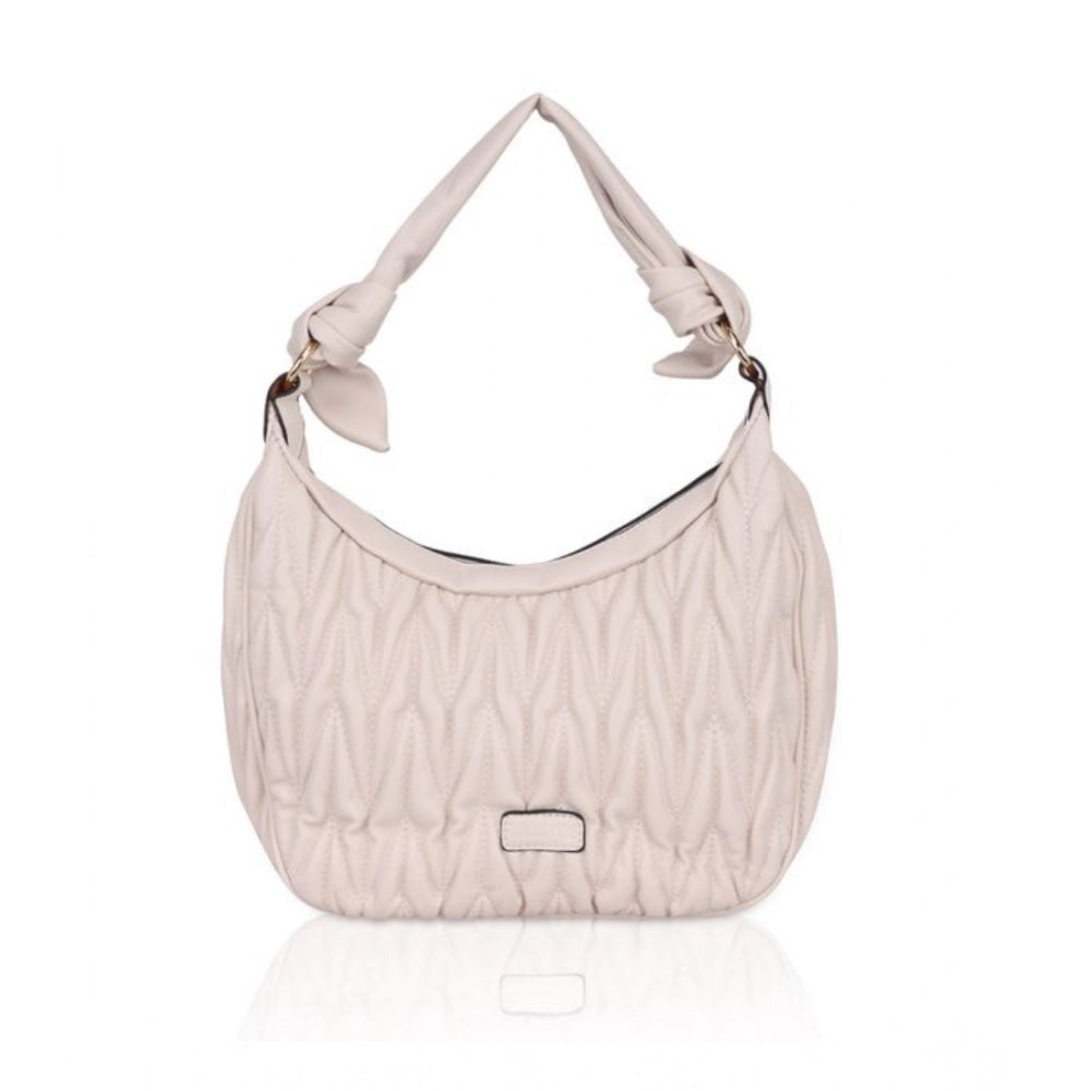 Suvarnika Women's Faux Leather Textured Handbag (Beige White)