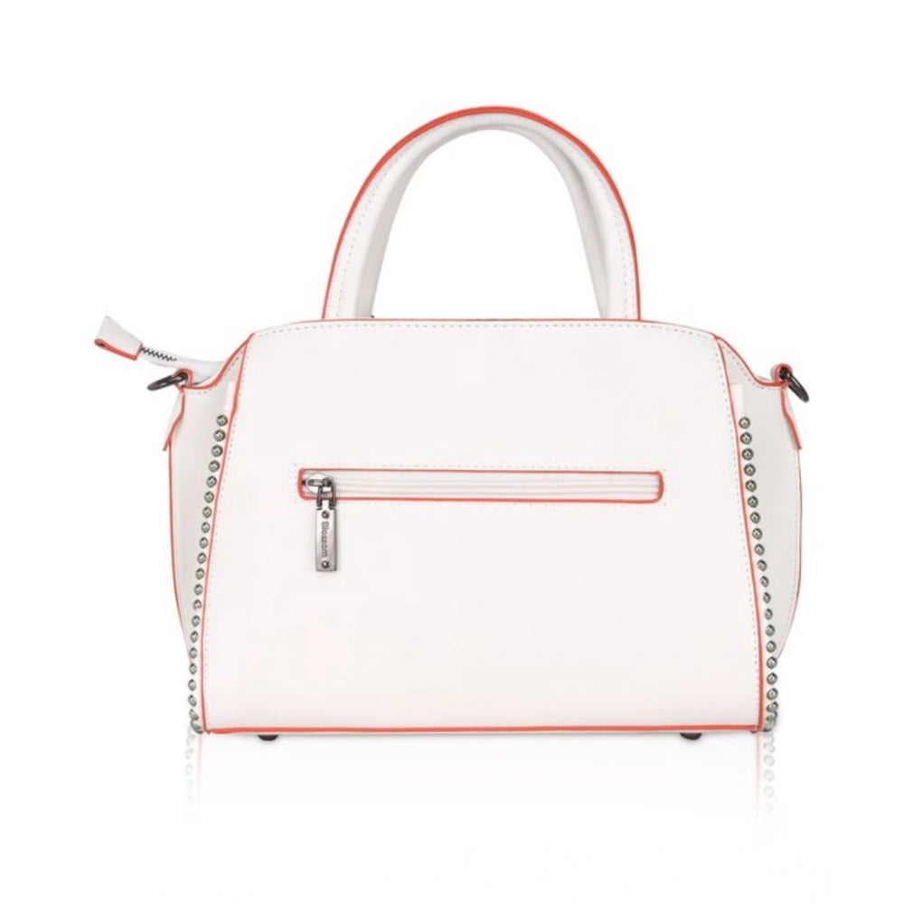 Suvarnika Women's Faux Leather Metal Beads Handbag (White)