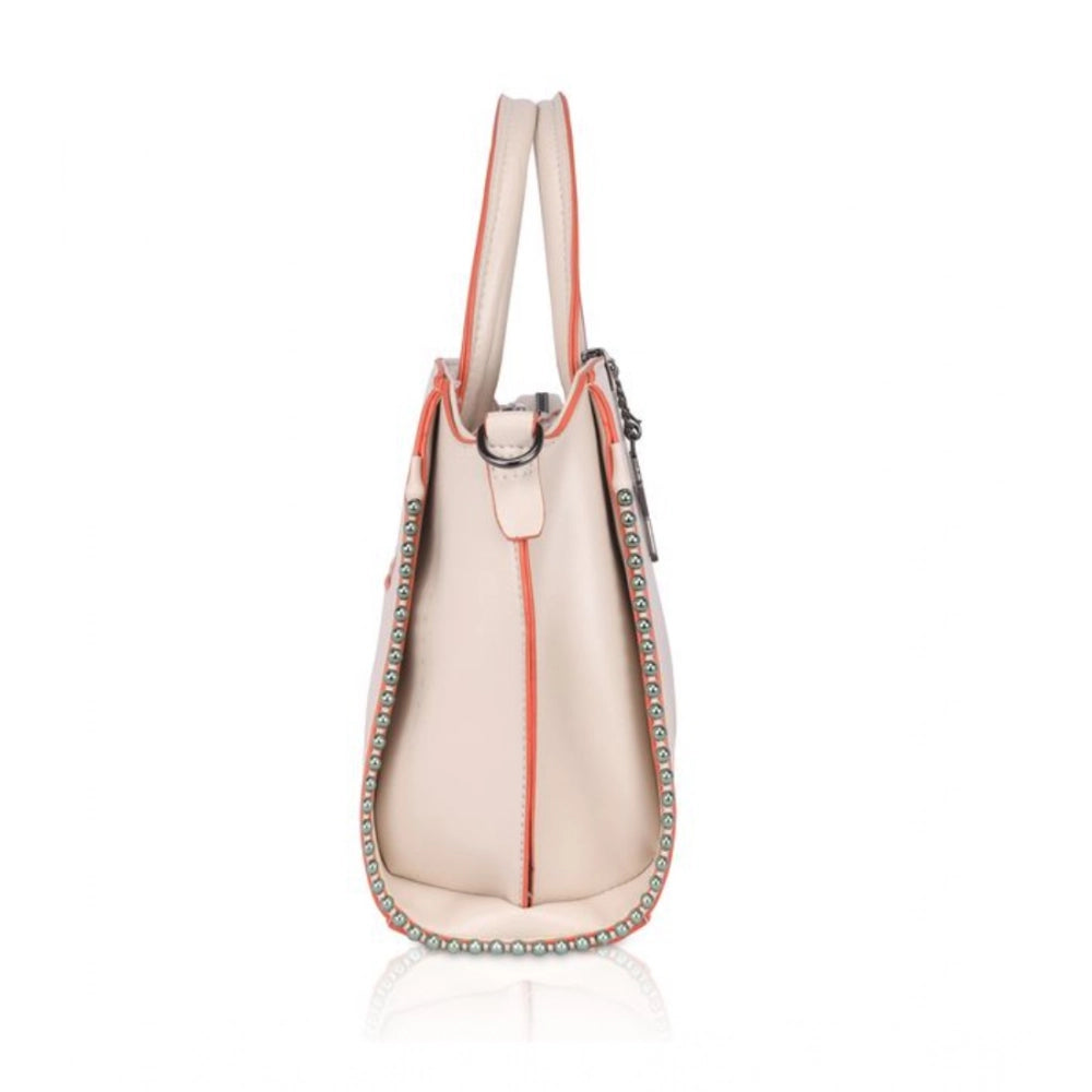 Suvarnika Women's Faux Leather Metal Beads Handbag (Pink)