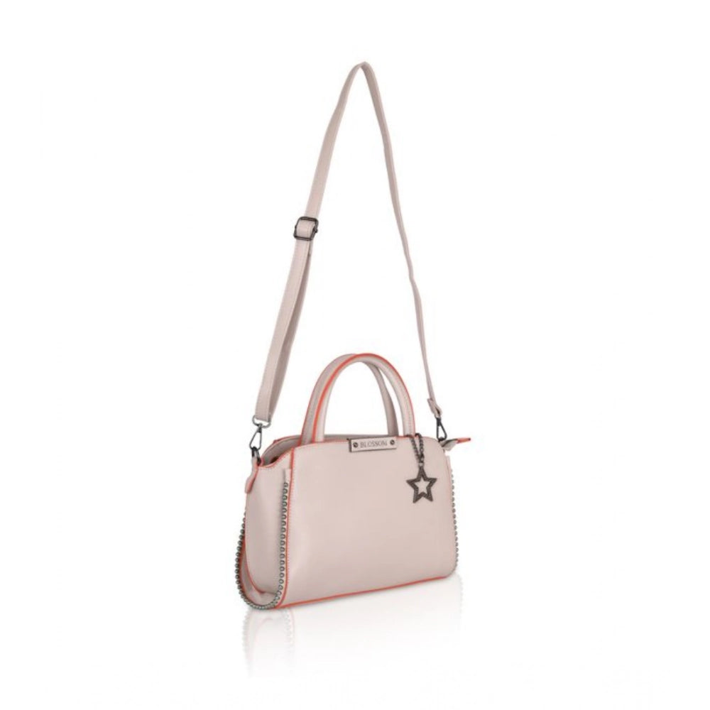 Suvarnika Women's Faux Leather Metal Beads Handbag (Khaki)