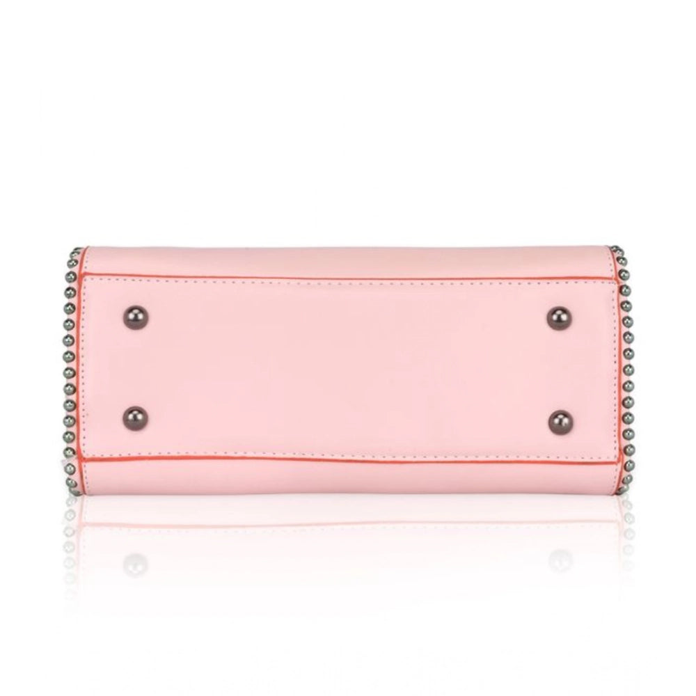 Suvarnika Women's Faux Leather Metal Beads Handbag (Pink)