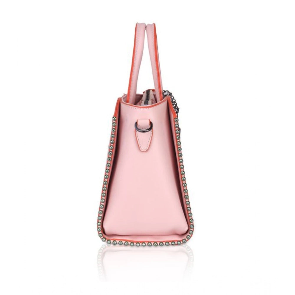 Suvarnika Women's Faux Leather Metal Beads Handbag (Pink)