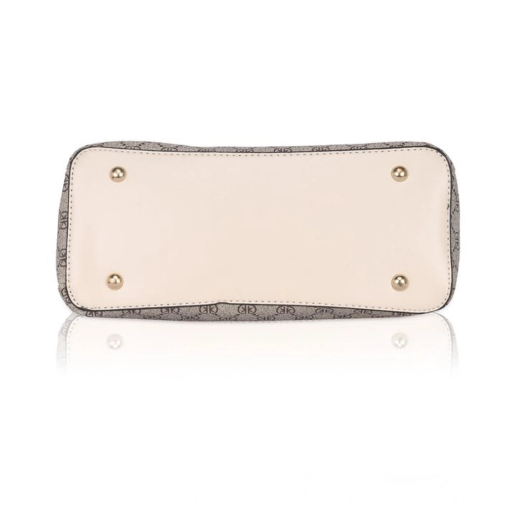 Suvarnika Women's Faux Leather Printed Handbag (Beige)