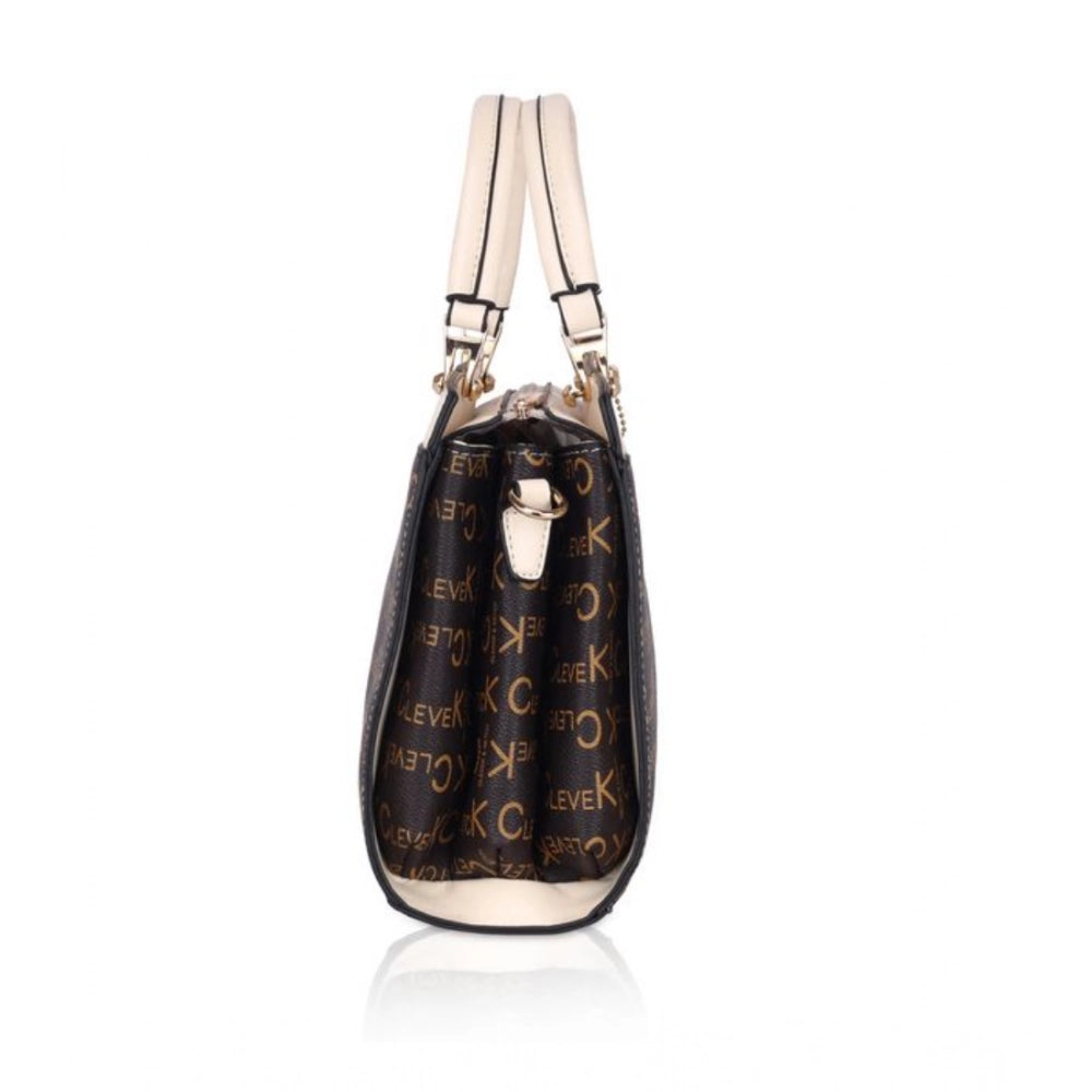 Suvarnika Women's Faux Leather Printed Handbag (Beige)