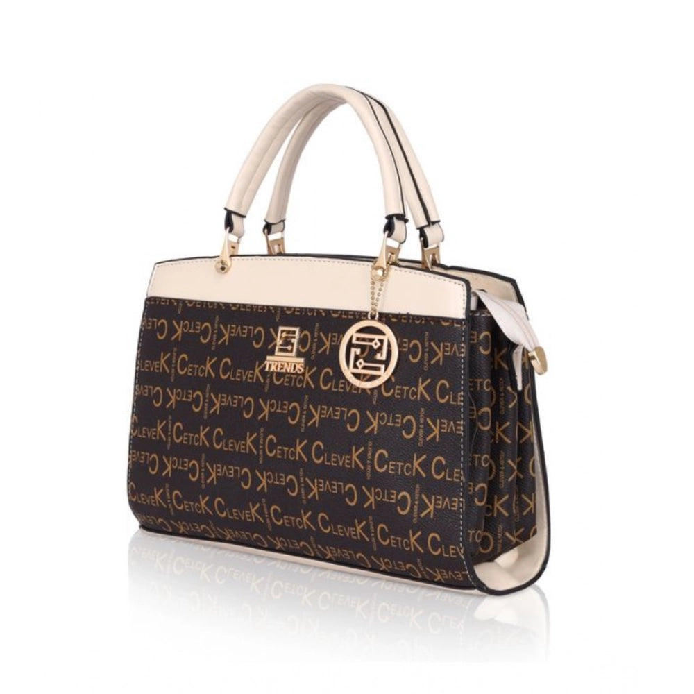 Suvarnika Women's Faux Leather Printed Handbag (Beige)