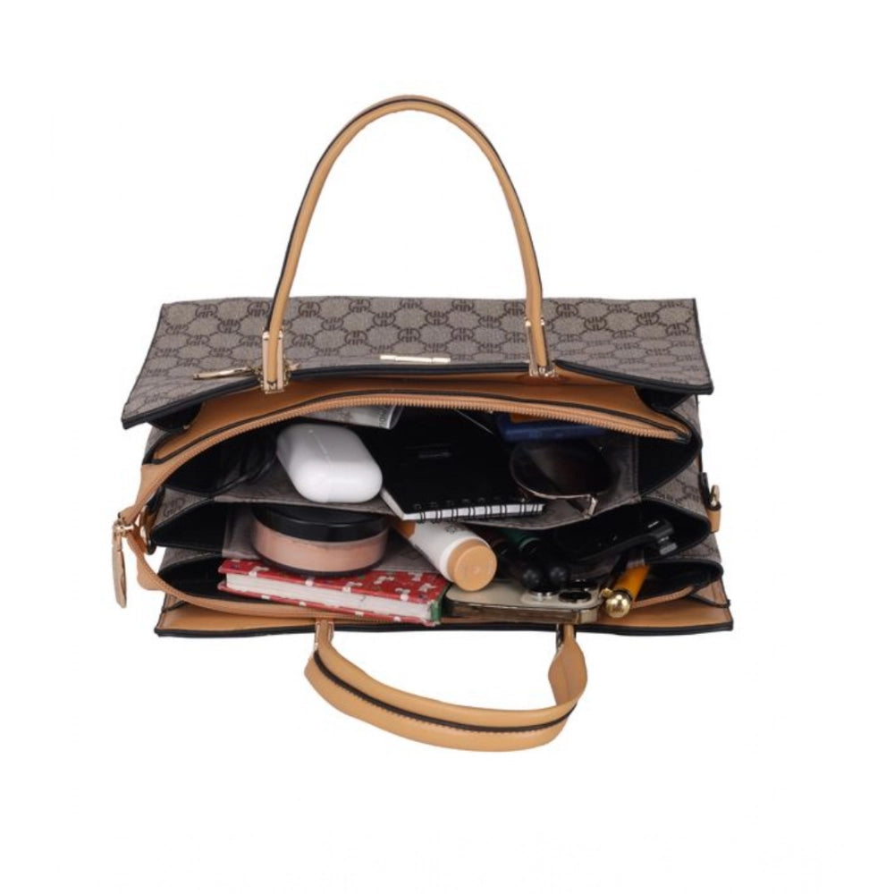 Suvarnika Women's Faux Leather Printed Handbag (Camel)