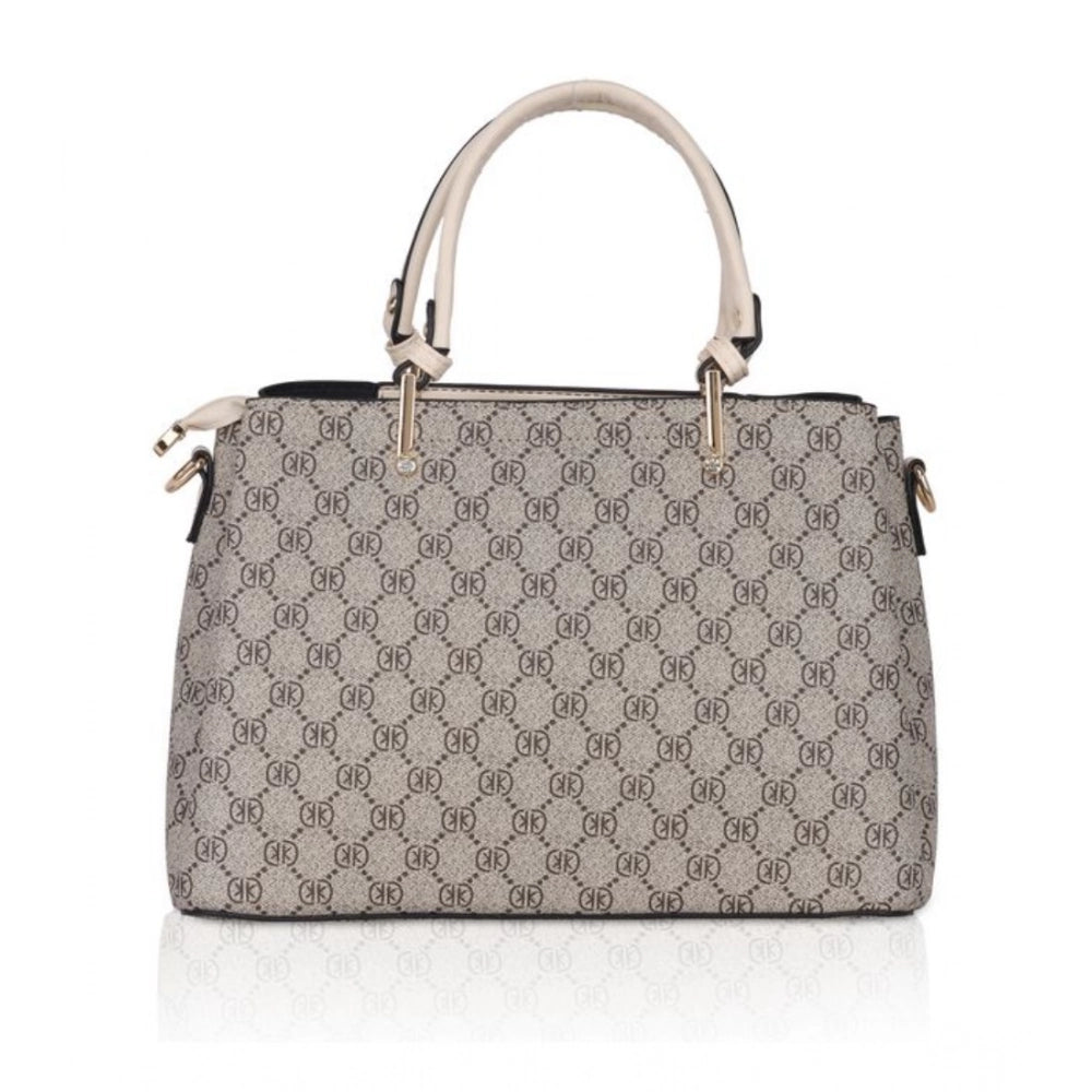 Suvarnika Women's Faux Leather Printed Handbag (Beige)