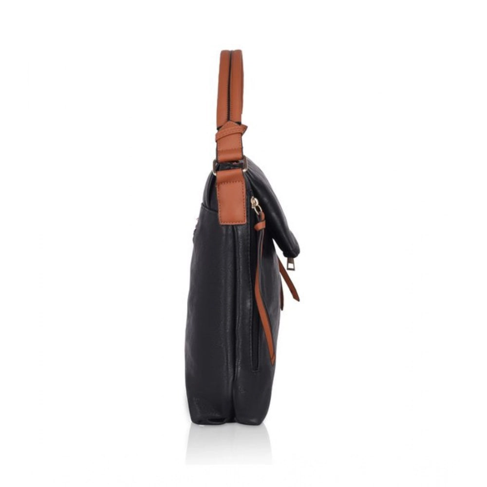 Suvarnika Women's Faux Leather Solid Sling Bag (Black)