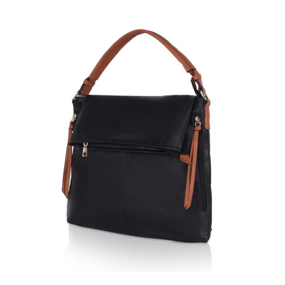 Suvarnika Women's Faux Leather Solid Sling Bag (Black)