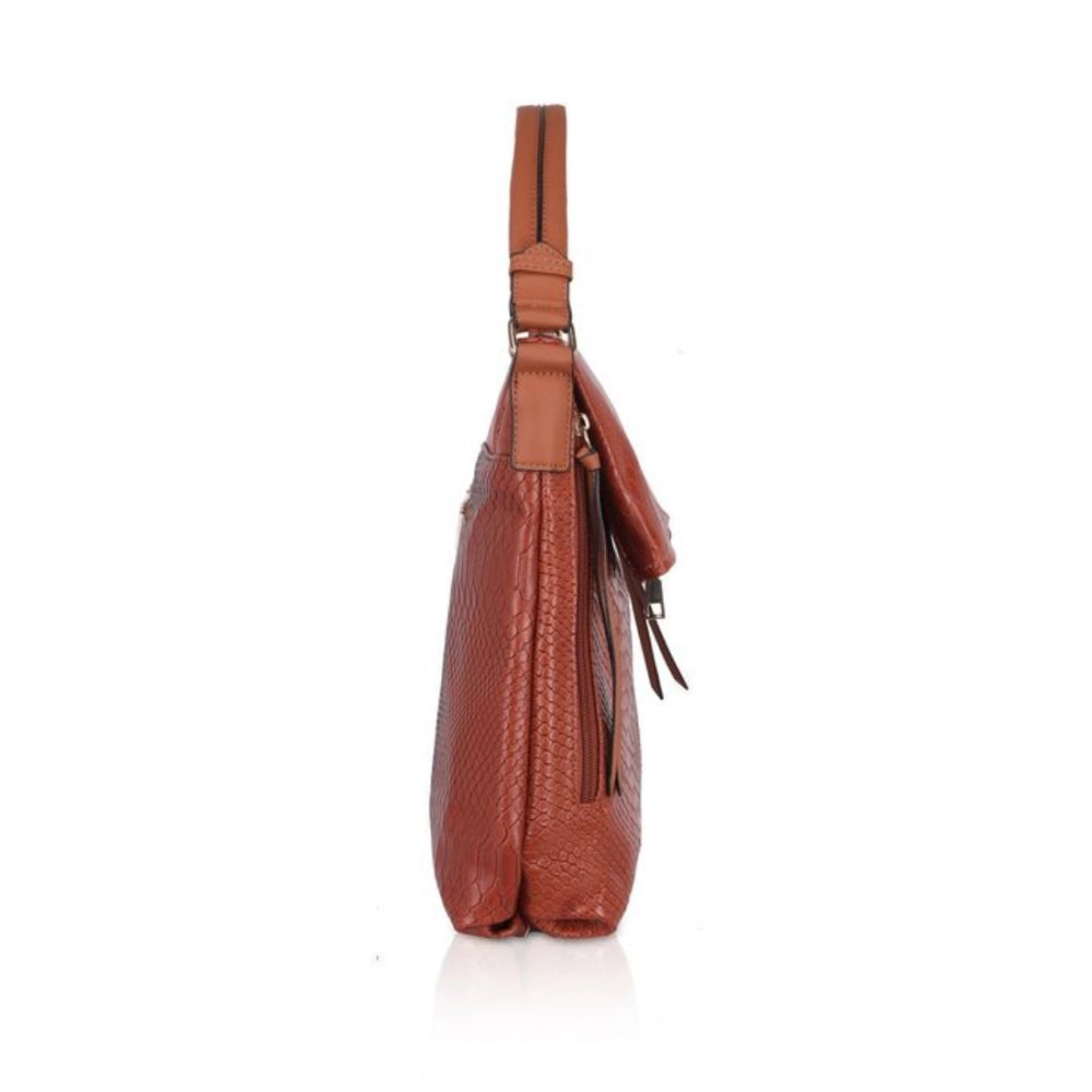 Suvarnika Women's Faux Leather Textured Sling Bag (Brown )