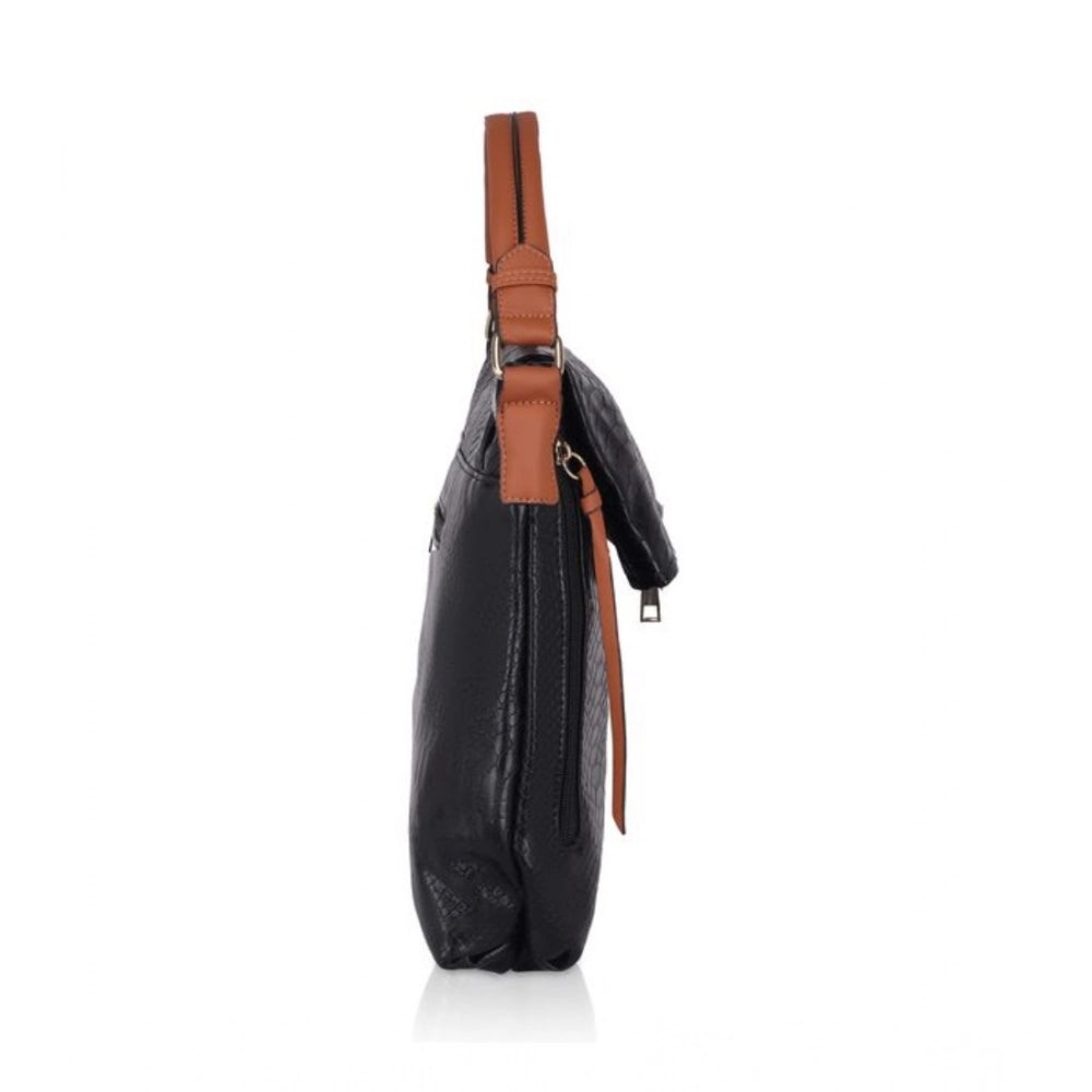Suvarnika Women's Faux Leather Textured Sling Bag (Black)