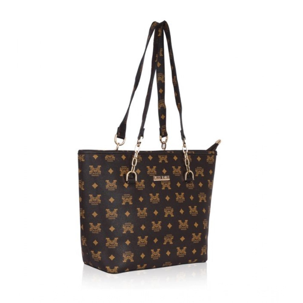 Suvarnika Women's Faux Leather Printed Tote Bag (Brown)