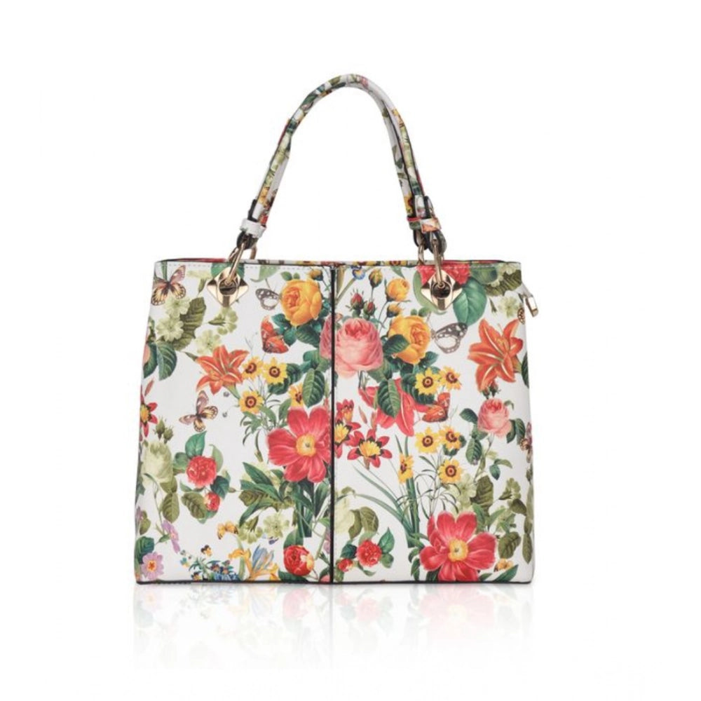 Suvarnika Women's Faux Leather Printed Handheld Bag (White Orang)
