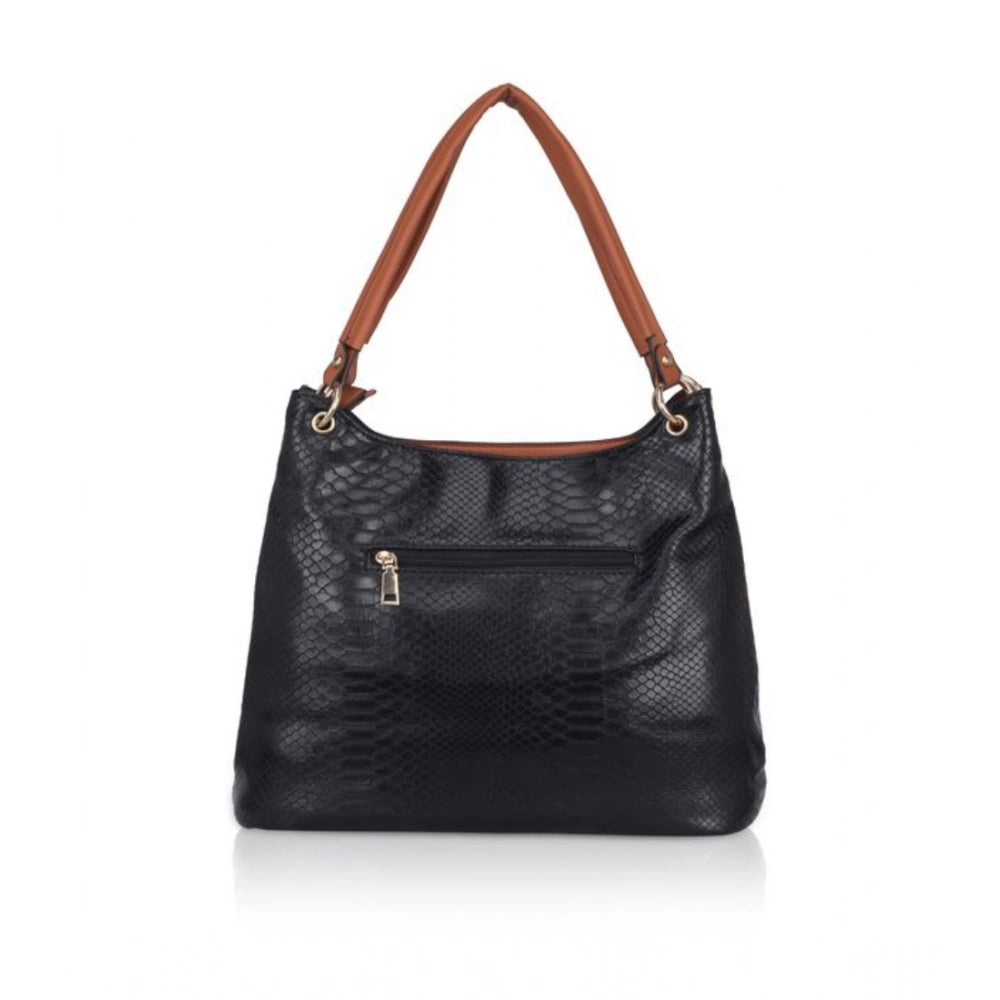 Suvarnika Women's Faux Leather Textured Tote Bag (Black)