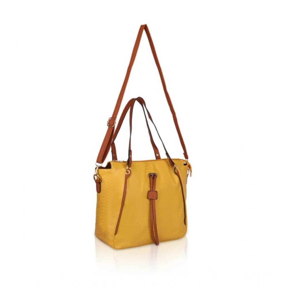 Suvarnika Women's Faux Leather Textured Tote Bag (Yellow)