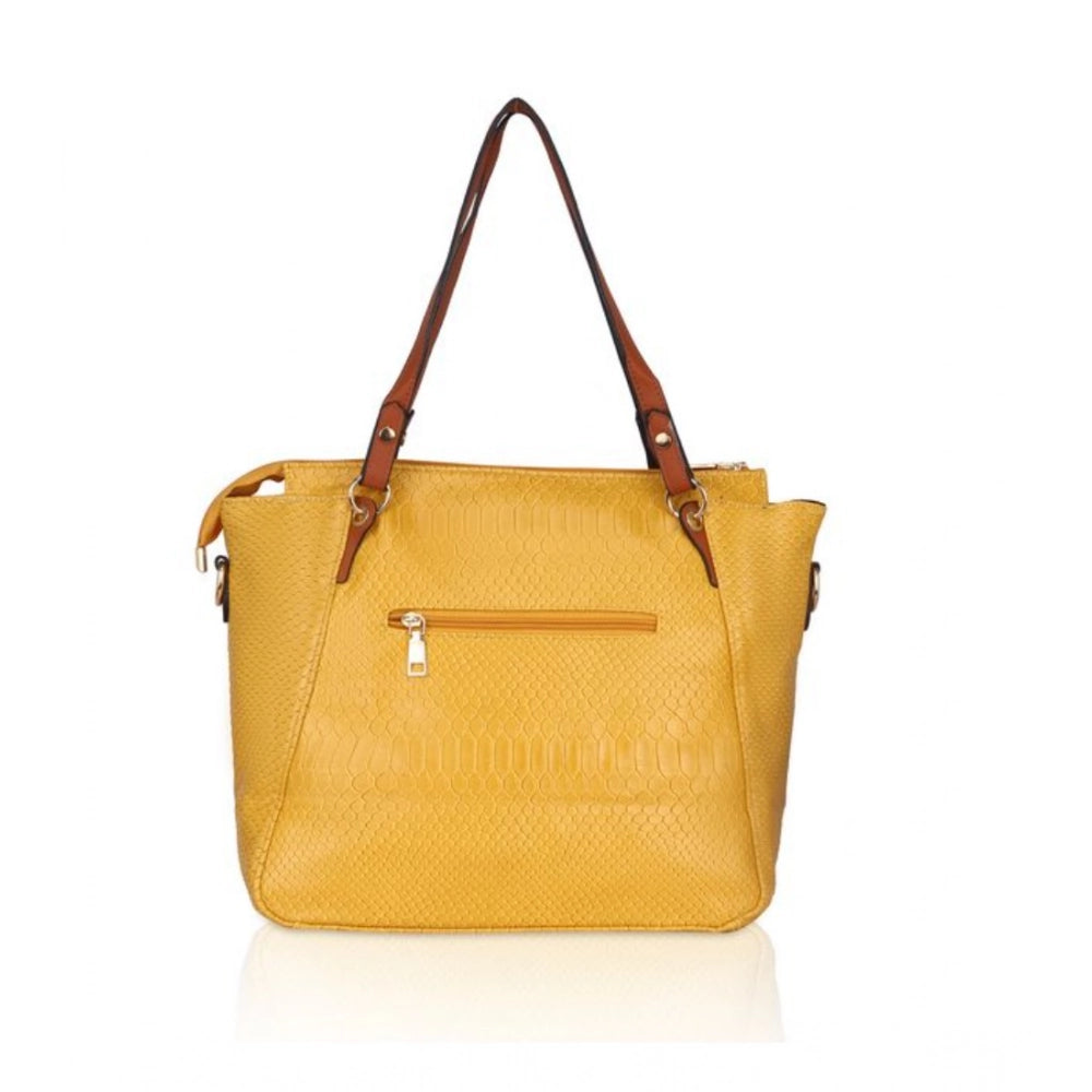 Suvarnika Women's Faux Leather Textured Tote Bag (Yellow)
