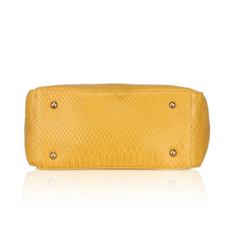 Suvarnika Women's Faux Leather Textured Tote Bag (Yellow)