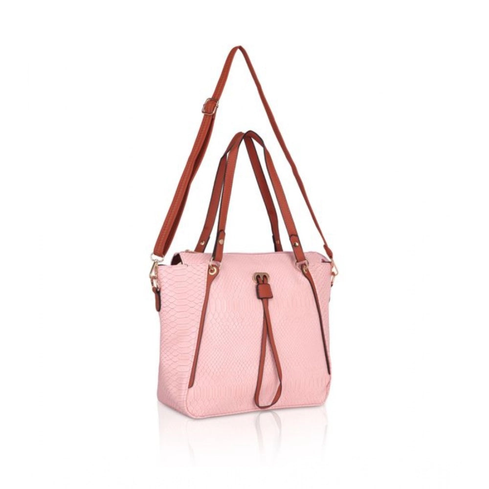 Suvarnika Women's Faux Leather Textured Tote Bag (Pink)