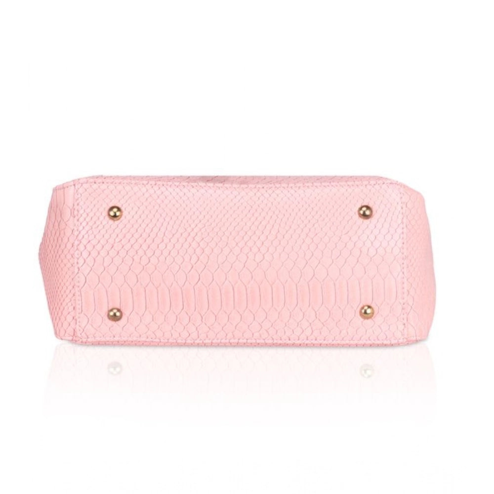 Suvarnika Women's Faux Leather Textured Tote Bag (Pink)